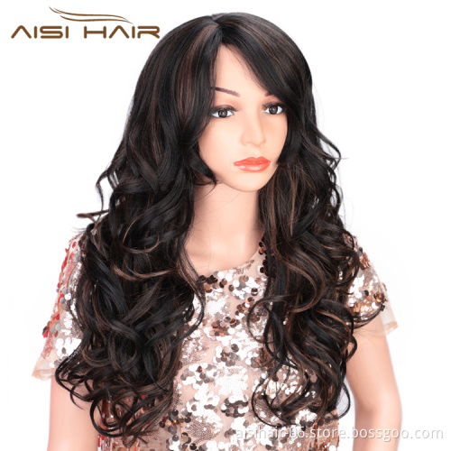 Aisi Hair Synthetic Black Body Wave Long Wavy Black Mixed Wig Heat Resistant Fiber Hair Wig For Black White Women Cosplay Wigs